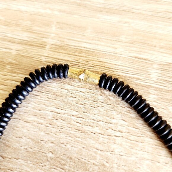 Pink Quench Crackled Quartz Artisan 925 Bale on Vintage Black Beaded Necklace - Picture 6 of 7